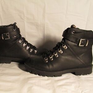 Sleek Black Faux LeatherCombat Boots